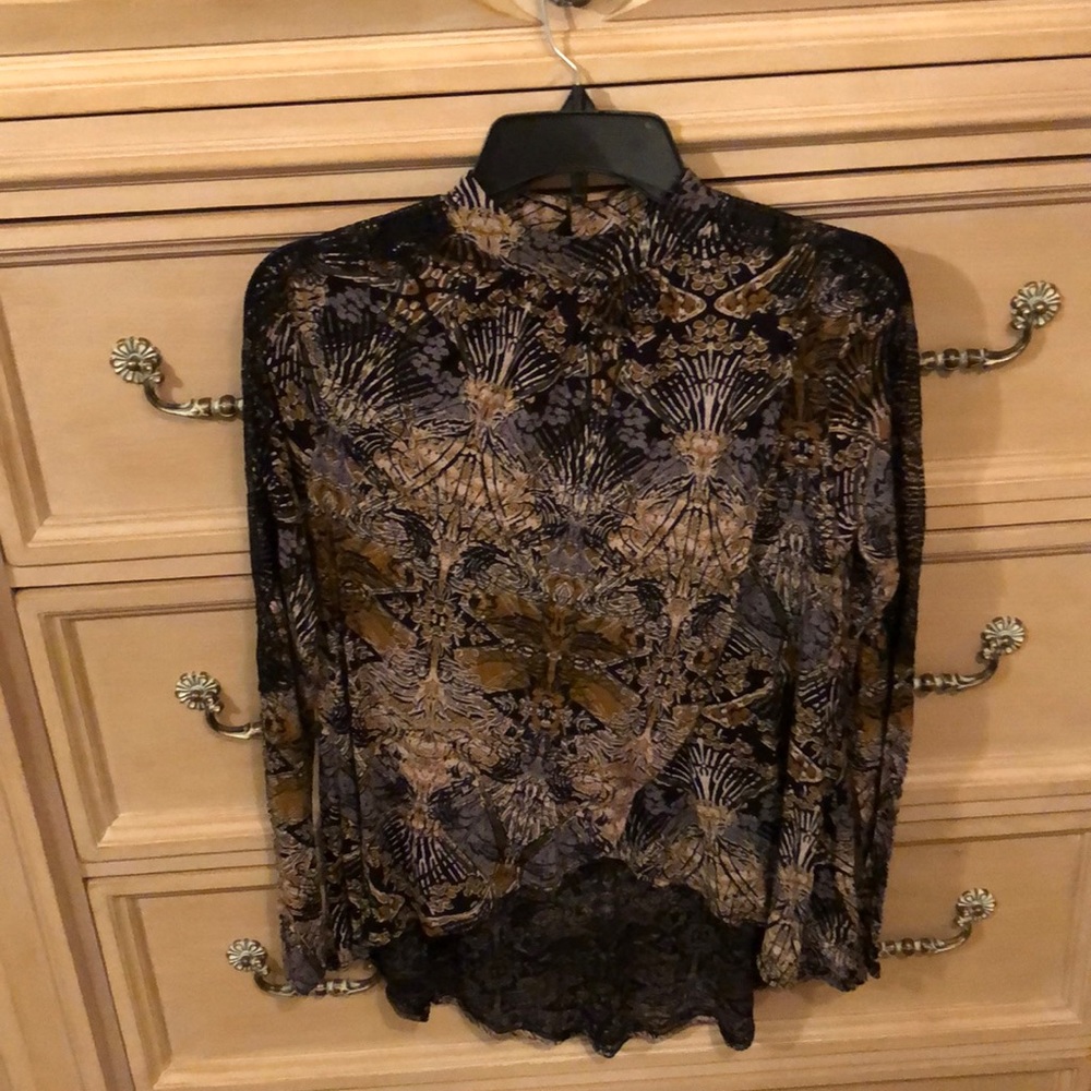 Free People Long Sleeve Coal High Neck Top